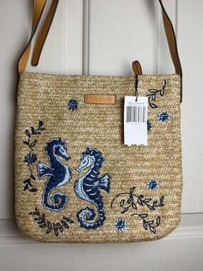 NWT Vera Bradley Natural Sea Life Straw Crossbody Purse Retired